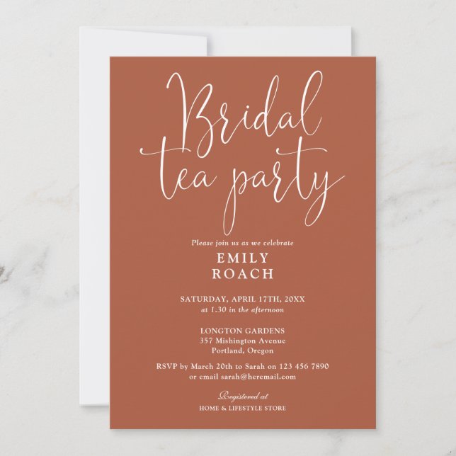 Invitation Terracotta Élégant Script Bridal Tea Party Douche (Devant)