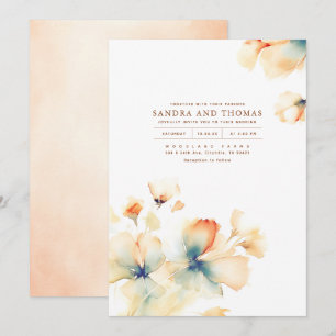 Invitation Terracotta et Fleurs Turquoises Élégant Mariage de