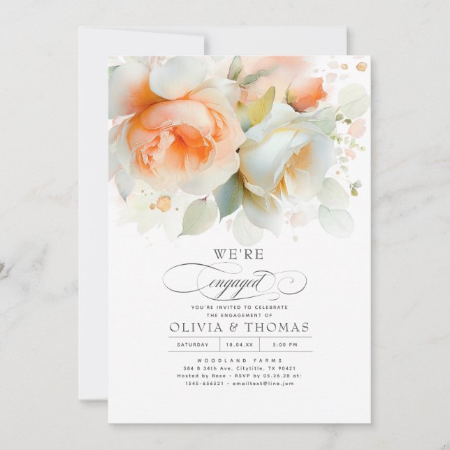 Invitation Terracotta et White Floral Engagement Party Photo (Devant)