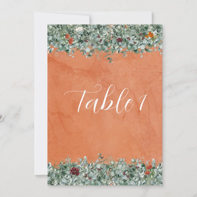 Invitation Terracotta Eucalyptus Burgundy Orange Floral Table (Devant)