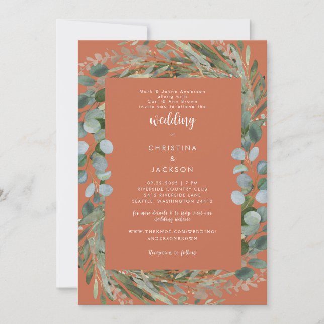 Invitation Terracotta Eucalyptus Mariage botanique III (Devant)