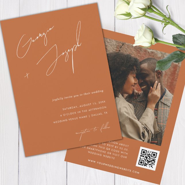 Invitation Terracotta Fall | Script Photo QR Code Mariage (Créateur téléchargé)