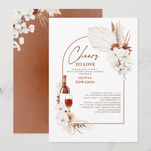 Invitation Terracotta Floral Boho Fête des mariées de dégusta (Devant / Derrière)