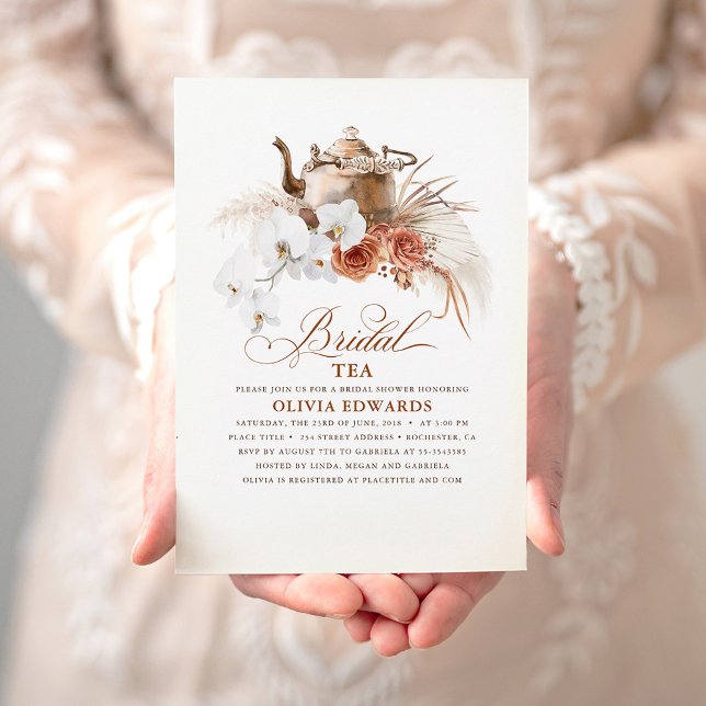 Invitation Terracotta Floral Boho Fête des mariées Tea Party (Créateur téléchargé)