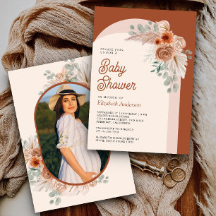 Invitation Terracotta Floral Boho Pampas Baby shower photo