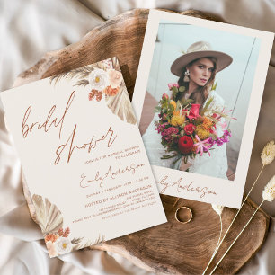 Invitation Terracotta Floral Boho Pampas Fête des mariées en 