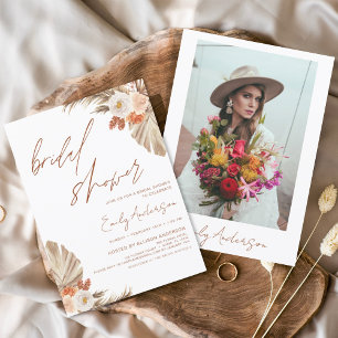 Invitation Terracotta Floral Boho Pampas Fête des mariées en