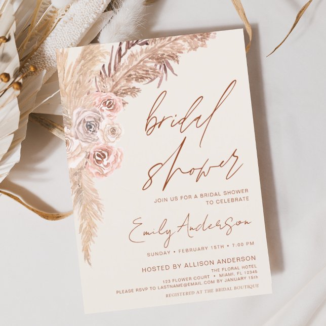 Invitation Terracotta Floral Boho Pampas Fête des mariées en  (Créateur téléchargé)
