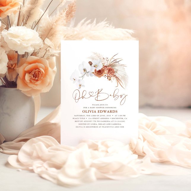 Invitation Terracotta Floral Cute Baby shower Boho moderne (Oh Baby Terracotta Floral Boho Baby Shower Invitations)