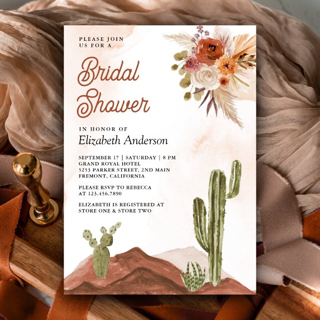 Invitation Terracotta Floral Desert Cactus Fête des mariées (Créateur téléchargé)