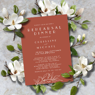Invitation Terracotta Floral Élégant Formel Mariage Répétitio