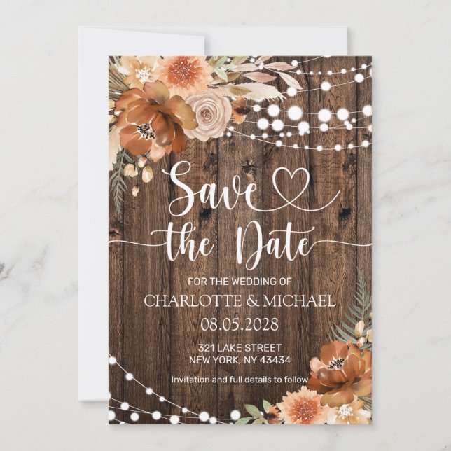 Invitation Terracotta Floral Enregistrer la Date Mariage (Devant)