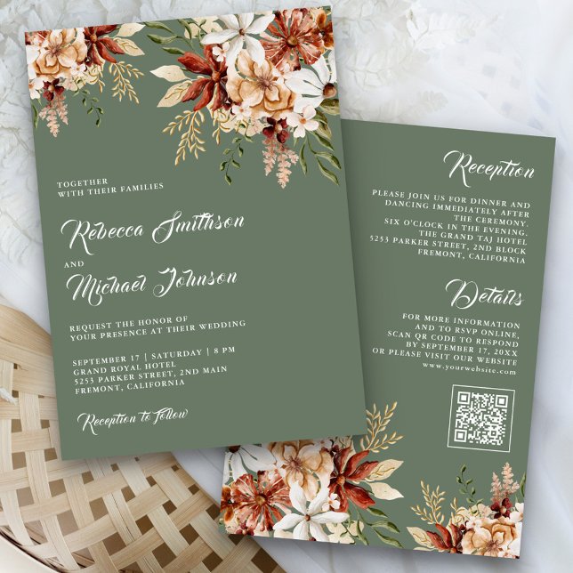 Invitation Terracotta Floral Fleur sauvage Sage Green Mariage (Créateur téléchargé)