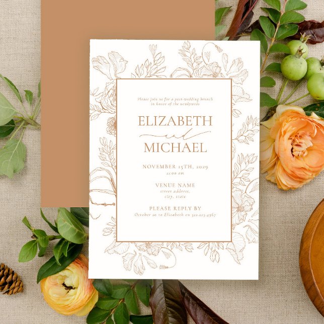 Invitation Terracotta Floral Line Art Post Mariage Brunch (Créateur téléchargé)