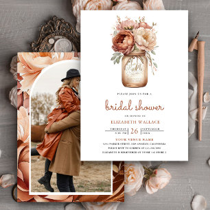 Invitation Terracotta Floral Mason Jar Fête des mariées photo