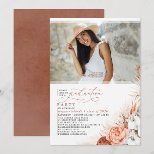 Invitation Terracotta Floral Pampas Grass Graduation Photo