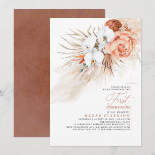 Invitation Terracotta Floral Pampas Grass Première Communion