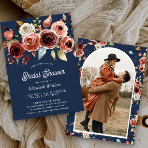 Invitation Terracotta Floral Photo Marine Fête des mariées bl