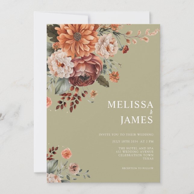 Invitation Terracotta Floral Sage Green Mariage botanique (Devant)