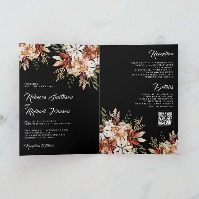 Invitation Terracotta Floral Wildflower Black Wedding (Intérieur)
