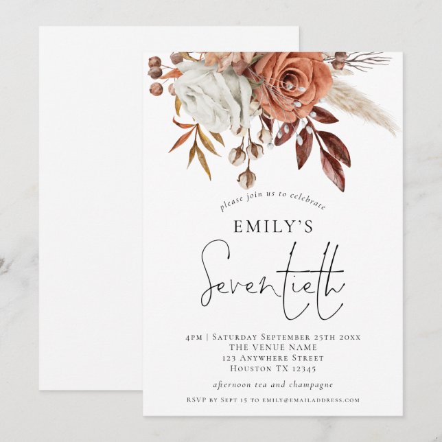 Invitation Terracotta Florals Seveneth Anniversaire (Devant / Derrière)