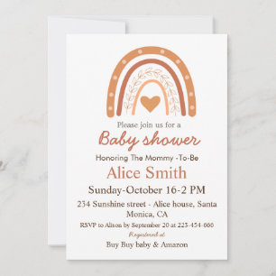 Invitation Terracotta Genre Neutre Boho arc-en-ciel baby show