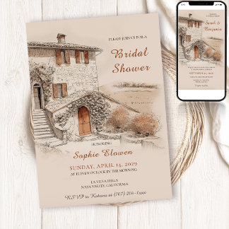 Invitation Terracotta Italian Villa Sketch Bridal Shower
