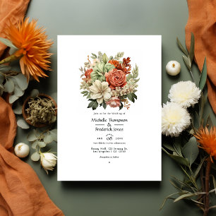 Invitation Terracotta, ivoire et Mariage floral vert Sage