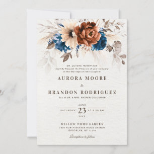 Invitation Terracotta Marine Bleu Pampas Grass Mariage botani