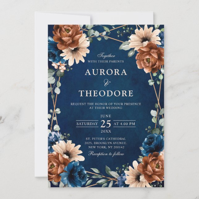 Invitation Terracotta Marine Bleu Vert Mariage géométrique da (Devant)
