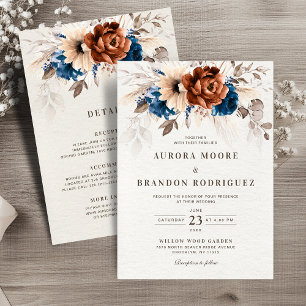 Invitation Terracotta Marine Pampas Grass tout en un Mariage