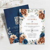 Invitation Terracotta Marine Vert Mariage géométrique QR Code