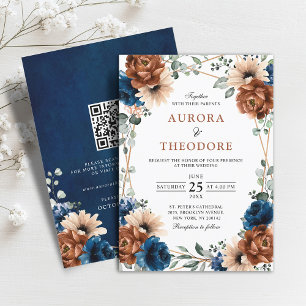 Invitation Terracotta Marine Vert Mariage géométrique QR Code