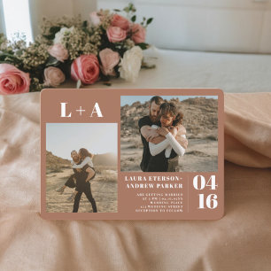 Invitation Terracotta minimaliste initiales 2 photos mariage