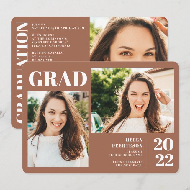 Invitation Terracotta minimaliste moderne 3 photos graduation (Devant / Derrière)