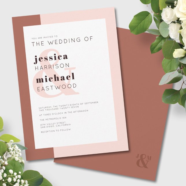 Invitation Terracotta moderne Monogramme minimaliste Mariage (Créateur téléchargé)