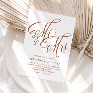 Invitation Terracotta Mrs & Mrs Rustic Script QR Code Mariage