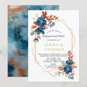 Invitation Terracotta Navy Blue Gold Floral Engagement Party