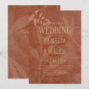 Invitation Terracotta Or Feuilles De Mariage Automne Moderne