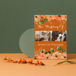 Invitation Terracotta Orange Brûlé Floral 4 photos Typographi