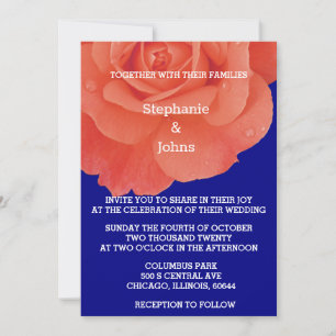 Invitation Terracotta Orange Floral Marine Blue Boho Mariage