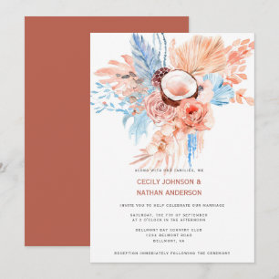 Invitation Terracotta & Pale Blue Tropical Beach Mariage  
