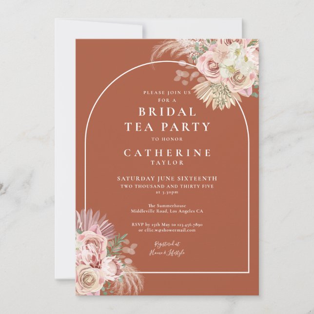 Invitation Terracotta Pampas Grass Arch Bride Tea Party (Devant)