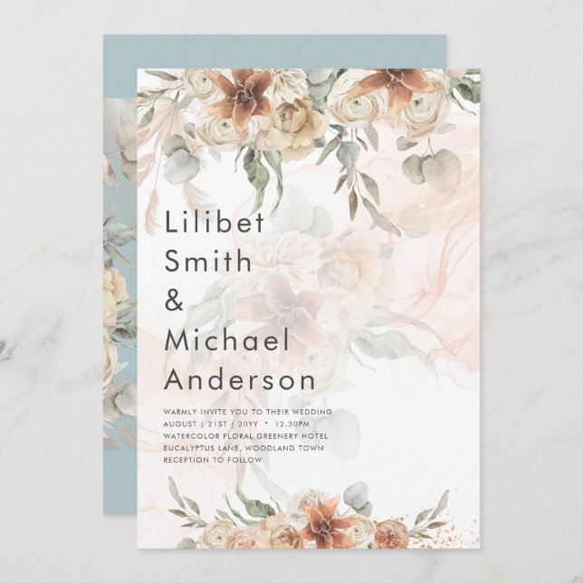 Invitation Terracotta Pampas Grass BOHO Mariage (Devant / Derrière)