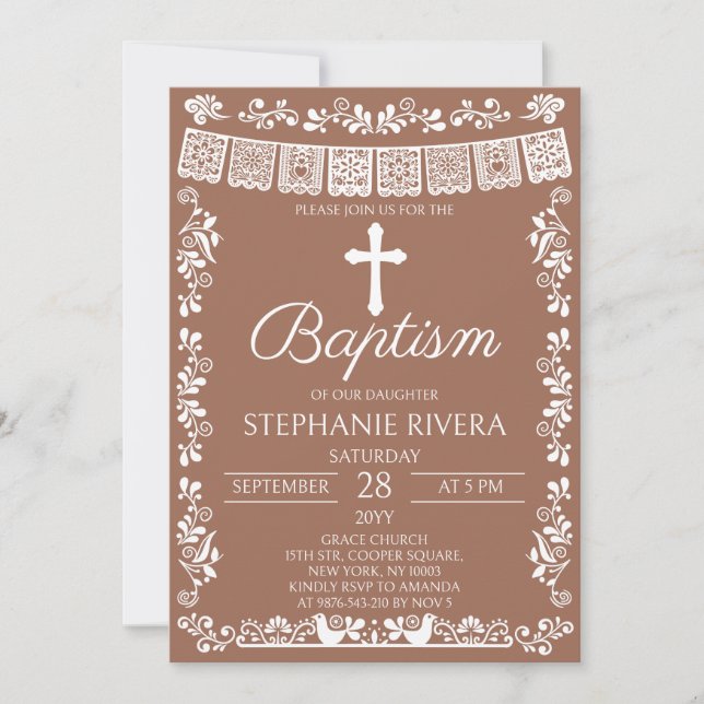 Invitation Terracotta Papel Picado Girl Baptism (Devant)