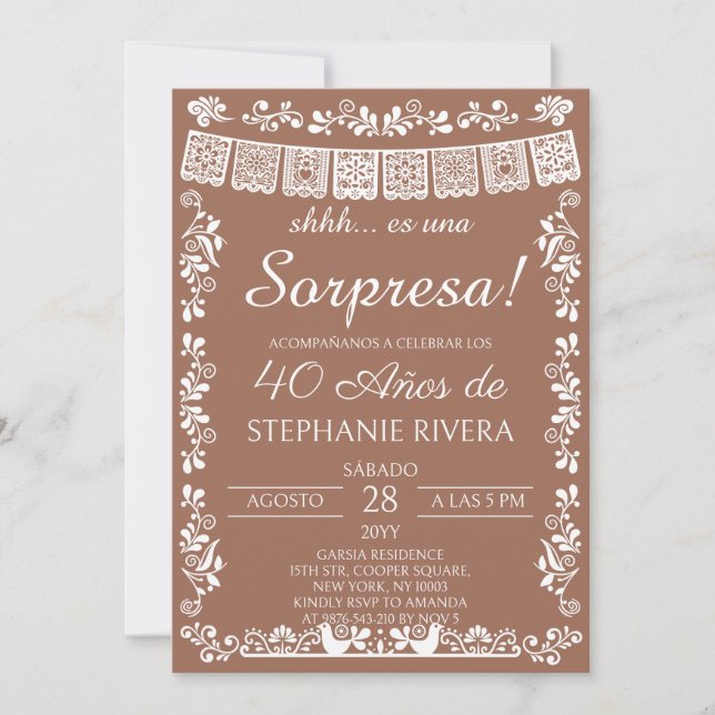 Invitation Terracotta Papel Picado Surprise 40th Birthday (Devant)