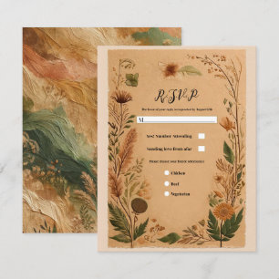 Invitation Terracotta Pêche Fleurs Pressées Boho Wedding RSVP