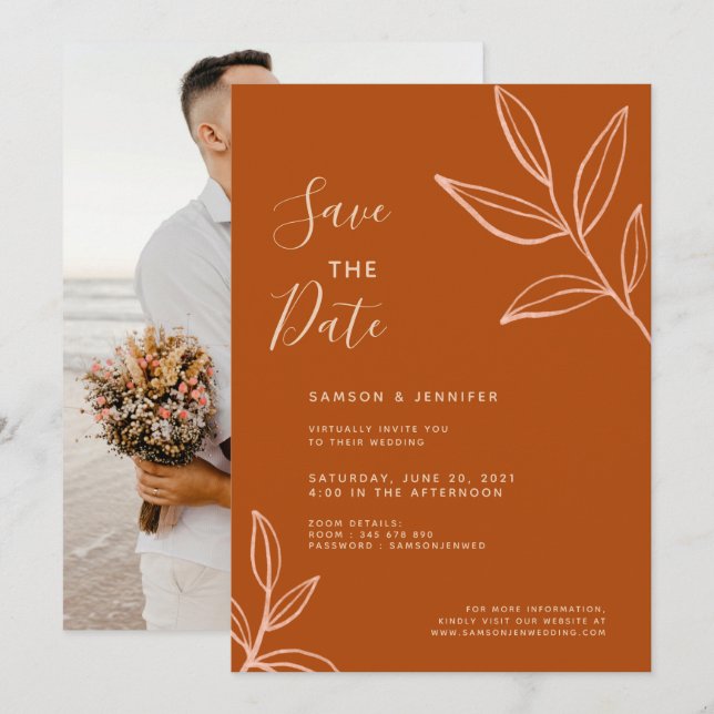 Invitation Terracotta Photo Enregistrer la date Mariage virtu (Devant / Derrière)