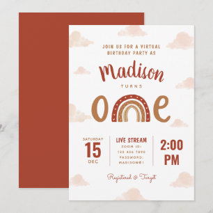 Invitation Terracotta Rainbow Boho Virtual First Birday