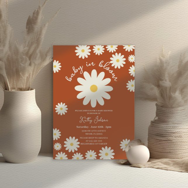 Invitation Terracotta Retro Super bébé dans douche en fleurs (Créateur téléchargé)